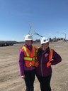 Emilie and Kirsten are looking great in their field equipment, we use hats with flowers to deter the birds from swooping at our heads!